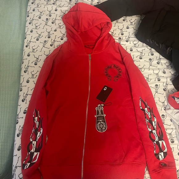 Chrome Hearts | Sweaters | Chrome Hearts Red Zipup Hoodie | Poshmark